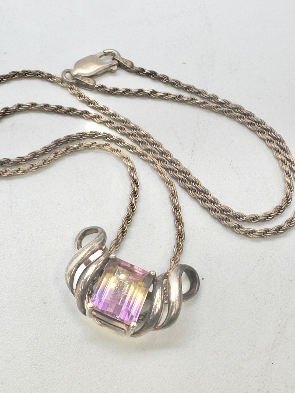 Clyde Duneier CID 925 Sterling Ametrine Pendant IBB Rope Chain Necklace